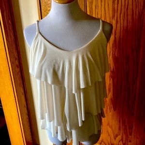 Zinc, size large, women’s, ivory. layered ruffles, sleeveless tank top.